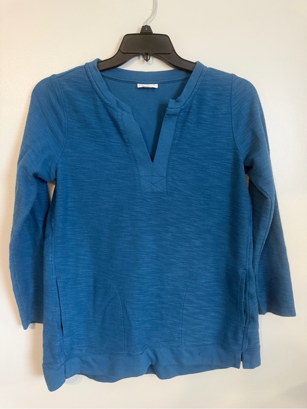 J. Jill Blue Split Neck Pullover Sweatshirt Top with pockets petite small